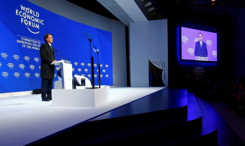 Jair Bolsonaro em seu primeiro discurso no Fórum Econômico Mundial, em Davos, na Suíça. (Foto: Arnd Wiegmann/Reuters)