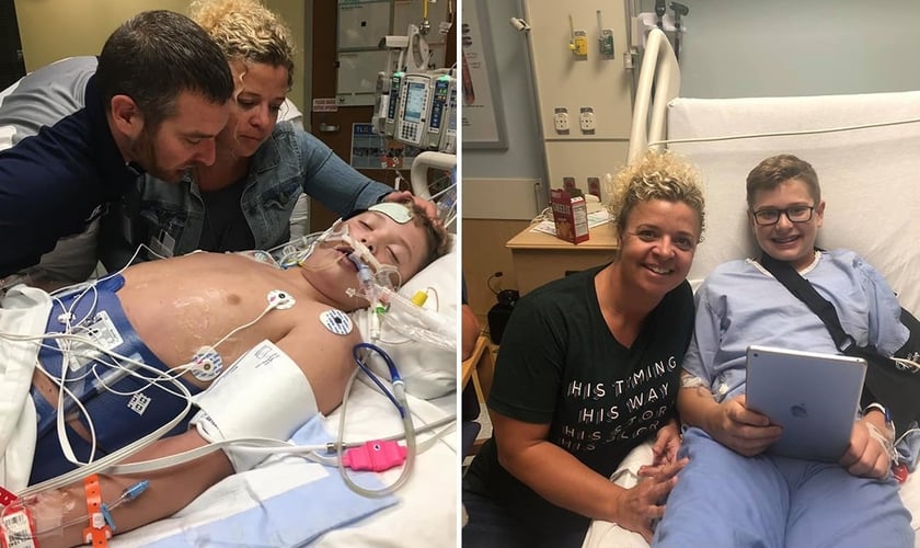 Derrick e Amy Burton no Hospital em oração enquanto seu filho William que teve parada cardíaca se recupera. (Foto: Reprodução/Facebook)