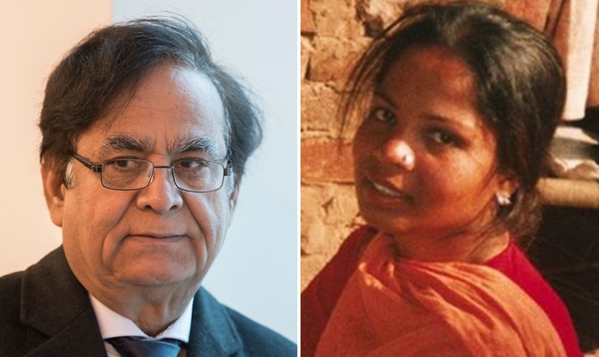 Advogado Saif-ul Malook e sua cliente Asia Bibi. (Foto: Boris Roessler/DPA/PA Images)