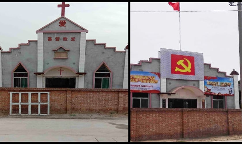 Uma igreja Three-Self na vila de Nanjialu, no condado de Pucheng, foi transformada em um escritório do comitê do PCC. (Foto: Reprodução/Bitter Winter)
