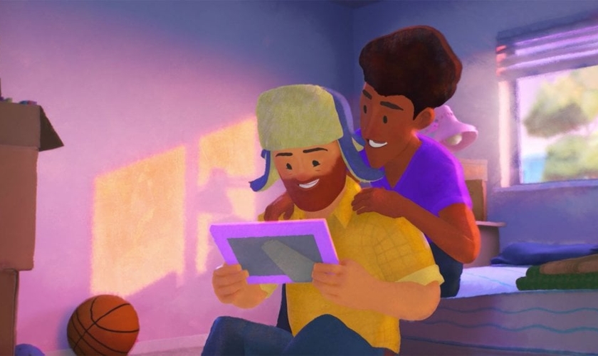 Cena do desenho "Out", produzido pela Pixar (Disney), que mostra um homossexual tentando se revelar aos seus pais. (Foto: Disney + / Reprodução)