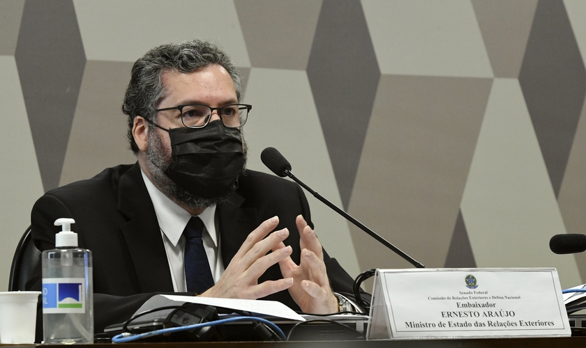 Chanceler Ernesto Araújo em pronunciamento no Senado. (Foto: Edilson Rodrigues/Agência Senado)