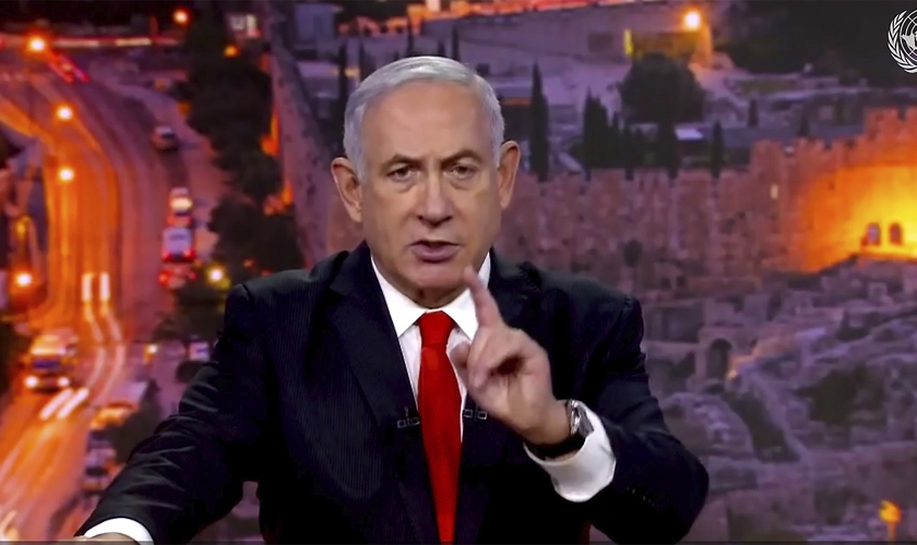 O primeiro-ministro de Israel, Benjamin Netanyahu, acusou o Hezbollah de manter um depósito de armas em Beirute. (Imagem: UN TV)