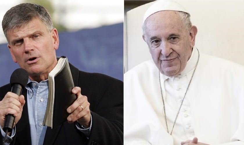 O pastor Franklin Graham (esquerda) respondeu à declaração do papa Francisco (direita), que apoiou a união civil entre homossexuais. (Imagem: Guiame / Edição)