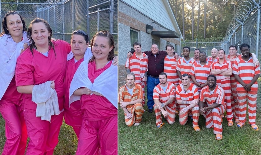 Presos foram batizados por um ministério de prisão nos EUA. (Foto: Gabinete do Xerife do Condado de Covington/Facebook)