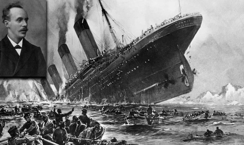 John Harper [destaque] e imagem do Titanic naufragando. (Foto: Montagem)