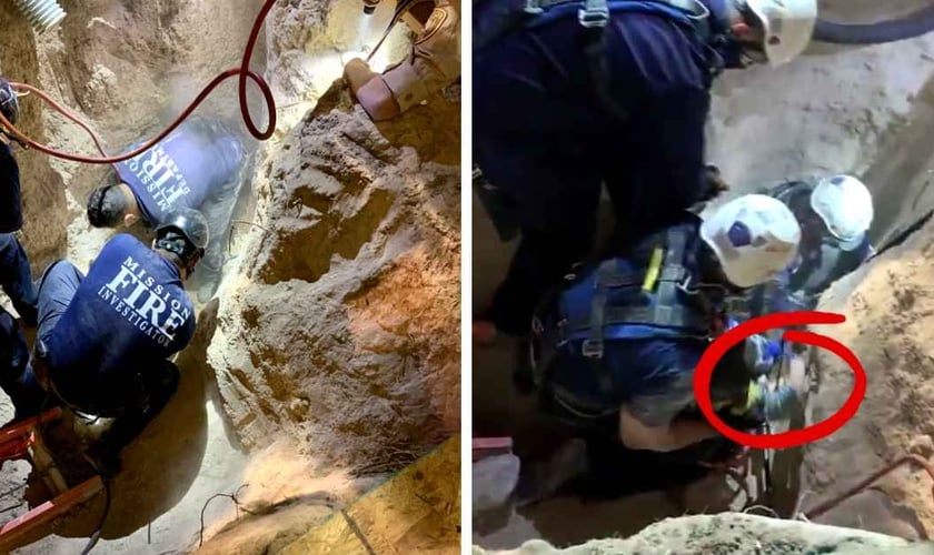 Socorristas fazem uma grande operação para salvar menino que caiu em poço. (Foto: Reprodução / Twitter)