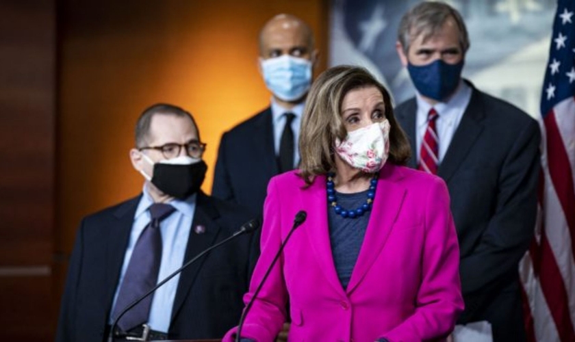 Congressistas democratas americanos durante a discussão sobre a Lei de Igualdade, em 25 de fevereiro. (Foto: Getty Images/AFP)