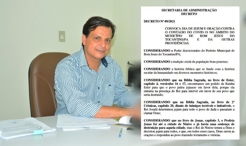 Prefeito João Cunha Rocha decretou dia de jejum e oração contra a Covid-19. (Foto: Reprodução/Prefeitura de Bom Jesus)
