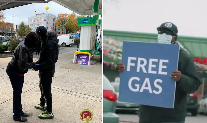 Pessoas receberam oração durante oferta de gasolina. (Foto: reeprodução / Facebook Greater Mount Calvary Holy Church)