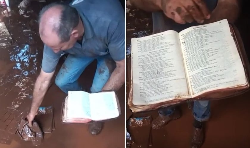 Empresário encontrou a Bíblia em meio a lamaçal que inundou serraria durante enchente. (Foto: Arquivo pessoal)