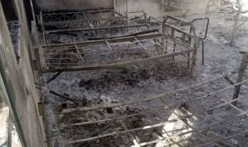 Vários cômodos do seminário foram totalmente queimados. (Foto: Portas Abertas)