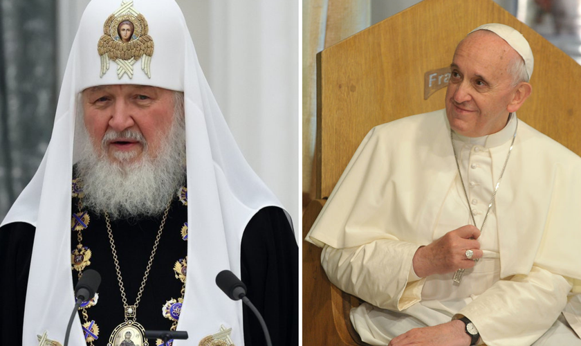 Patriarca russo Kirill; Papa Francisco. (Fotos: Creative Commons)