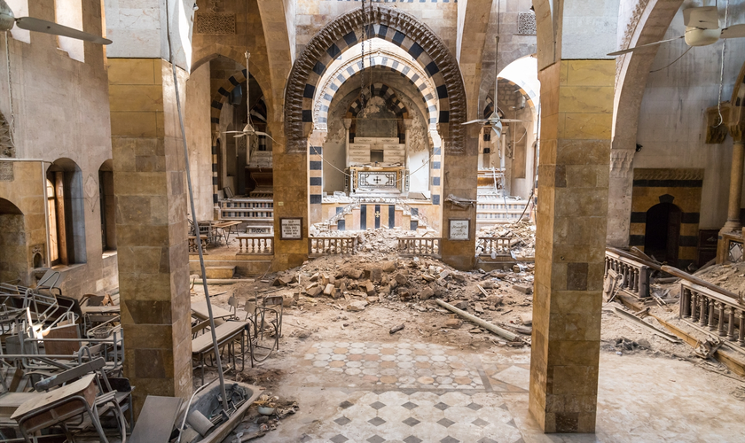 Igreja atacada na Síria. (Foto: Portas Abertas)