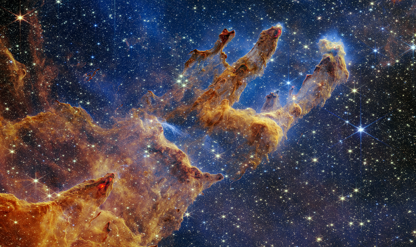 Imagem da formação de estrelas pelo Telescópio James Webb. (Foto: NASA, ESA, CSA, STScI; Joseph DePasquale, Anton M. Koekemoer, Alyssa Pagan)