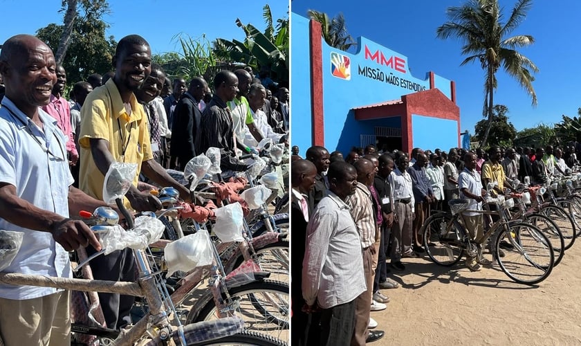 Pastores com suas bicicletas novas em Beira, Moçambique. (Foto: Saulo Porto/MME/Guiame)