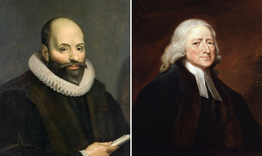 Jacó Armínio [à esquerda] e John Wesley [à direita]. (Fotos: Wikimedia)