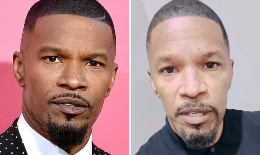 Jamie Foxx antes e após hospitalização por “complicação médica”. (Captura de tela/Instagram/Jamie Foxx)