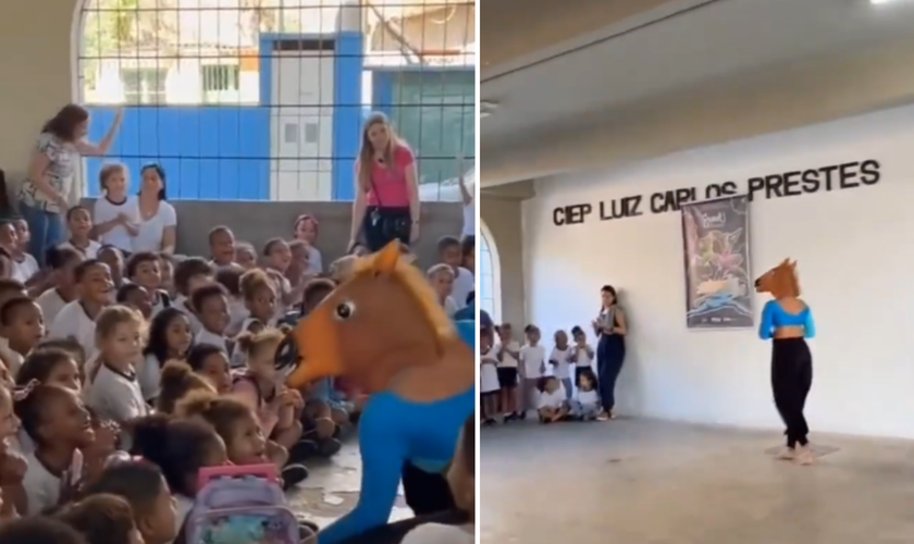 Performance em escola municipal no Rio. (Captura de tela/Instagram/Gustavo Gayer)