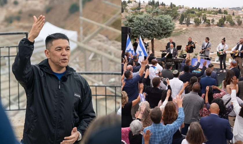 Téo Hayashi no Dia Global de Oração pela Paz de Jerusalém. (Foto: Instagram/Téo Hayashi/Instagram/Robert Stearns).