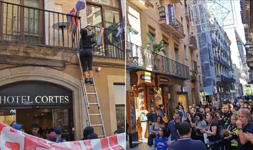 Manifestantes pró-palestina em Barcelona. (Foto: Reprodução/Instagram/Hojenomundomilitar).