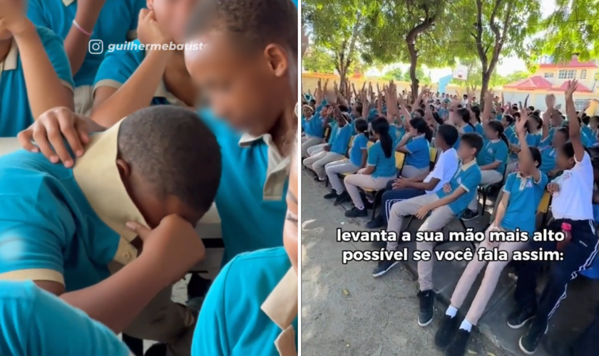 Estudantes recebendo a palavra de Deus e se entregando a Jesus. (Captura de tela/Instagram/Guilherme Batista)