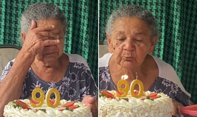 Idosa cristã completa 90 anos e faz um pedido especial. (Captura de tela: Vídeo Instagram/emanuellelechenakoski)