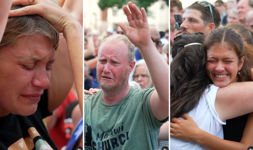 Pessoas recebem oração e se entregam a Jesus em Michigan, EUA. (Captura de tela/Instagram/Sean Feucht)