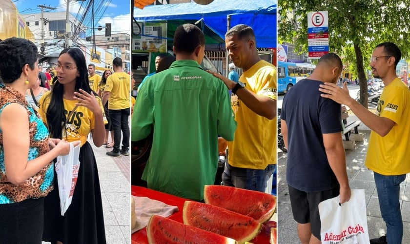 Cristãos da Assembleia de Deus Marcas do Evangelho estão pregando nas ruas de Cariacica. (Foto: AD Marcas do Evangelho).