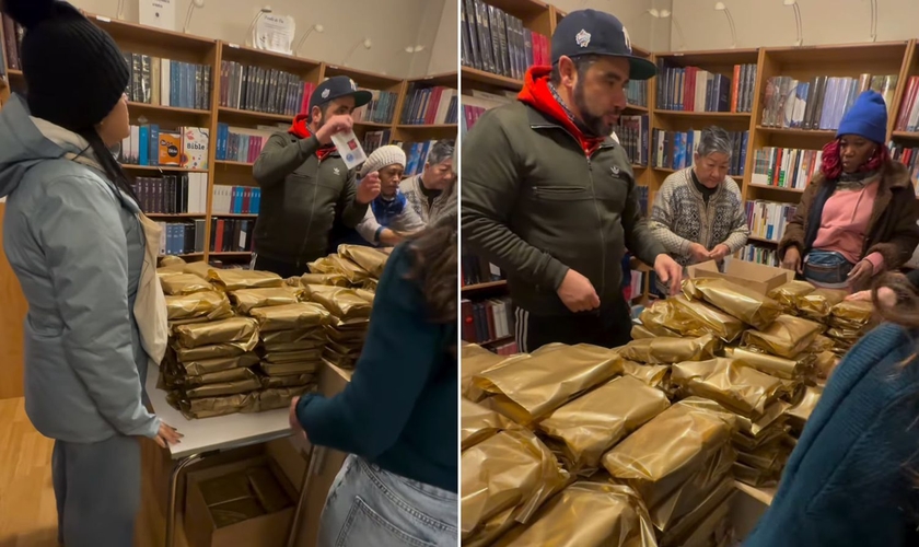 Cristãos embalando as Bíblias para a ação. (Foto: Reprodução/Instagram/Pedro Zorrilla)