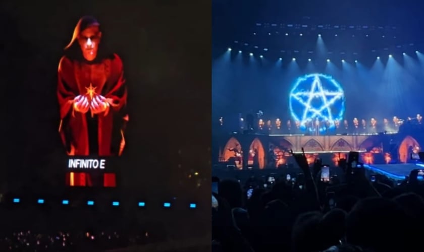 O grupo de metal Bring me the Horizon realizou satanismo explícito no Allianz Parque. (Foto: Reprodução/YouTube/girodo).