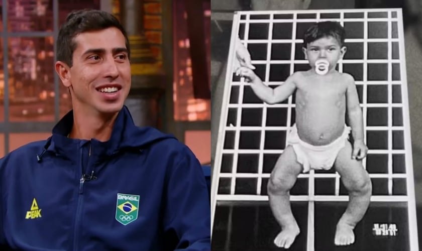 Caio Bonfim sofreu uma síndrome na infância. (Foto: Reprodução/YouTube/The Noite com Danilo Gentili/Arquivo pessoal).