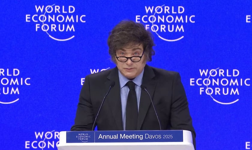 Javier Milei, no Fórum Econômico Mundial 2025. (Captura de tela/YouTube/ World Economic Forum)