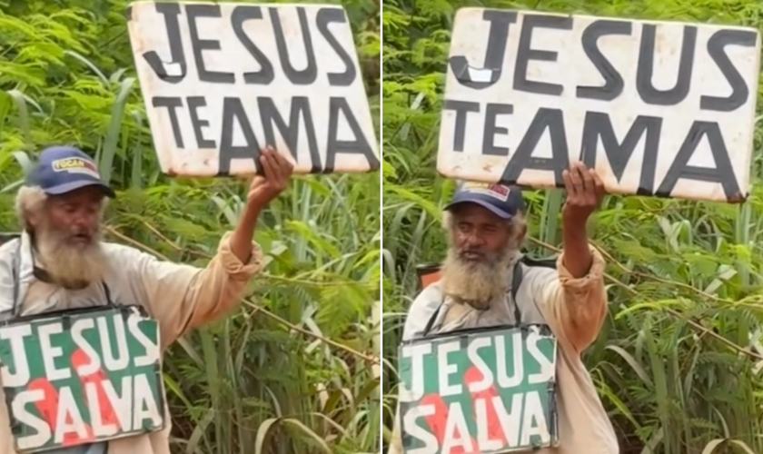 O idoso pregando na estrada. (Foto: Reprodução/Instagram/The Send Movimento)