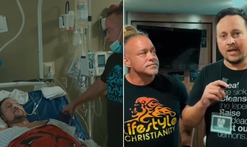 O evangelista Todd White e o homem. (Foto: Reprodução/Instagram/Lifestyle Christianity Brasil)
