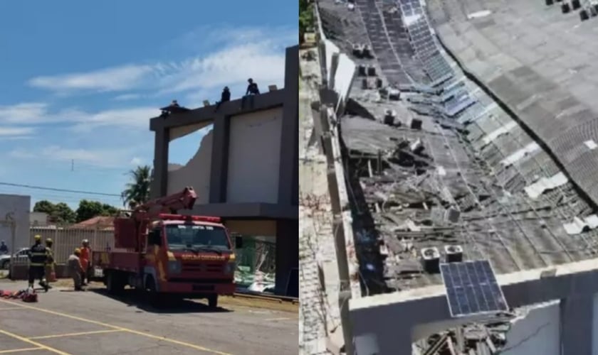 A estrutura desabou enquanto cinco operários faziam a instalação de placas solares. (Foto: Reprodução/X/Contigo).