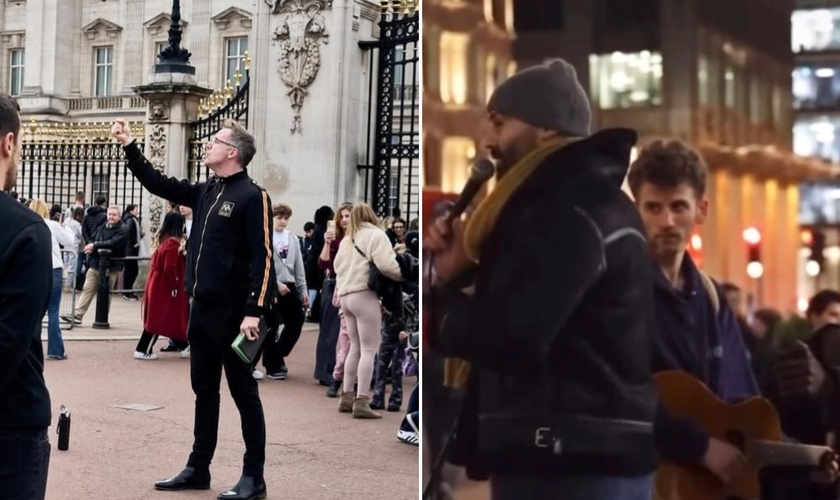 Jovens evangelizando em Londres. (Foto: Reprodução/Instagram/Luca Martini).