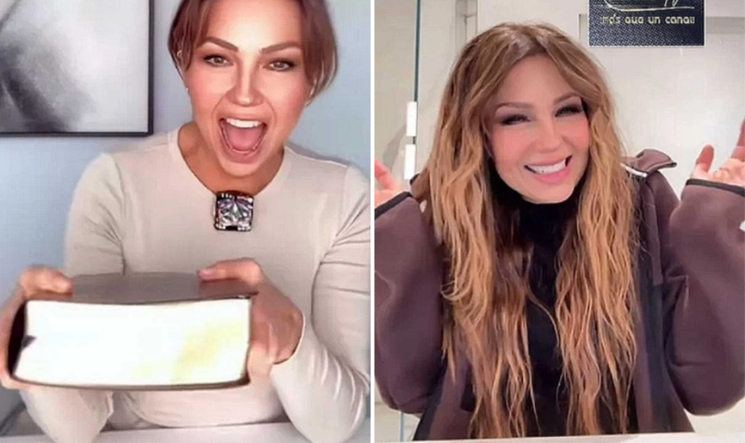 Thalía surpreendeu seus fãs ao doar 500 Bíblias (Capturas de tela/redes sociais).