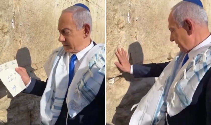 O primeiro-ministro Benjamin Netanyahu em visita ao Kotel, também conhecido como Muro das Lamentações. (Captura de tela / redes sociais)