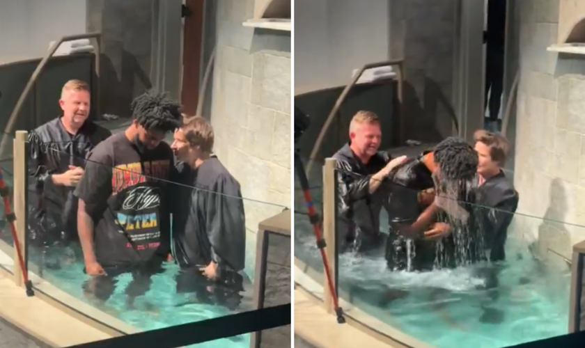 O atleta Traeshon Holden é batizado na igreja. (Captura de tela/X/Traeski11)