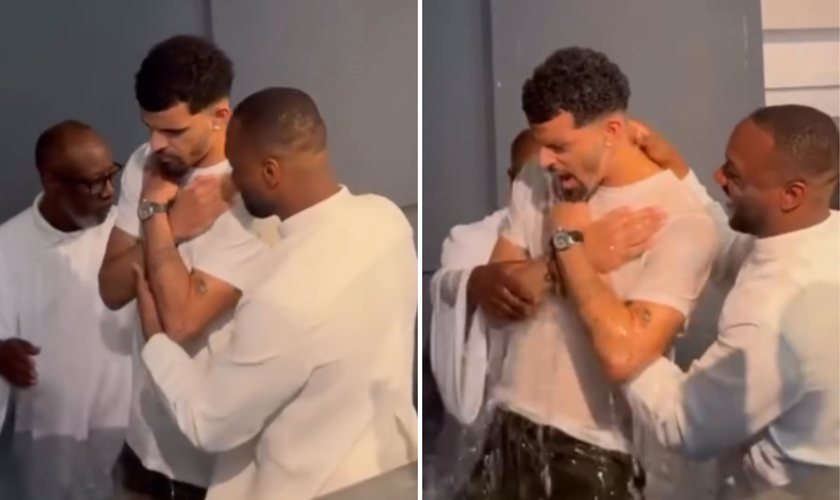 Dominic Solanke sendo batizado na igreja. (Captura de tela/Instagram/ballersingod)