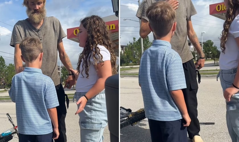 As crianças orando pelo sem teto. (Foto: Reprodução/Instagram/Gina Butler)