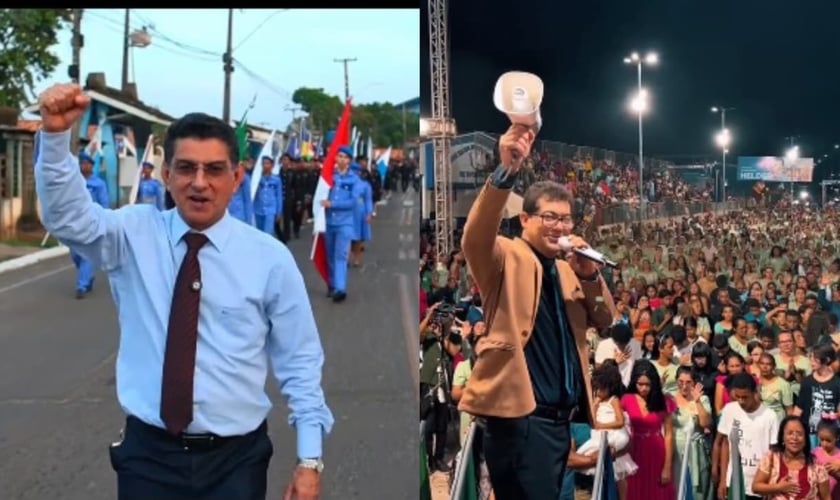 Cristãos da Assembleia de Deus evangelizaram nas ruas de Tucuruí. (Foto: Reprodução/Instagram/Rev Ocelio Nauar/Reprodução/Instagram/Clebson Bandeira).