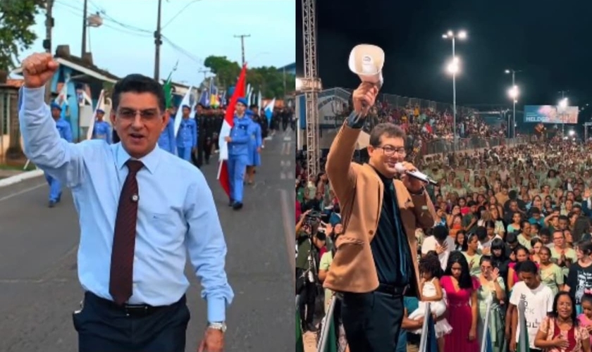 Cristãos da Assembleia de Deus evangelizaram nas ruas de Tucuruí. (Foto: Reprodução/Instagram/Rev Ocelio Nauar/Reprodução/Instagram/Clebson Bandeira).