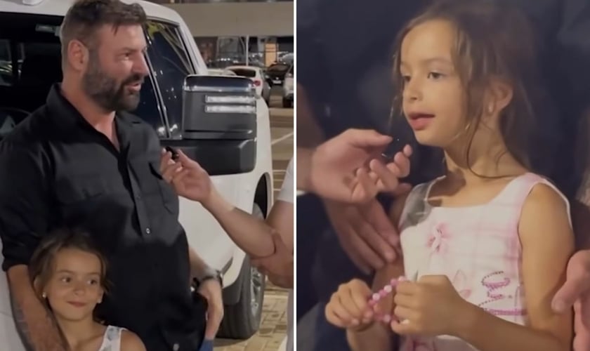 Sofia e o pai contando o testemunho. (Foto: Reprodução/Instagram/Lamartine Posella)