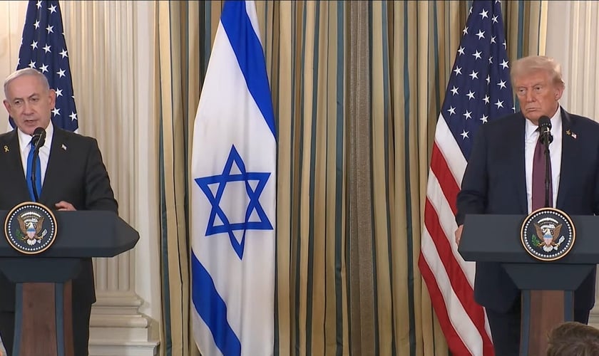 Presidente Trump participa de uma coletiva de imprensa com o Primeiro-Ministro do Estado de Israel. (Captura de tela/YouTube/White House)