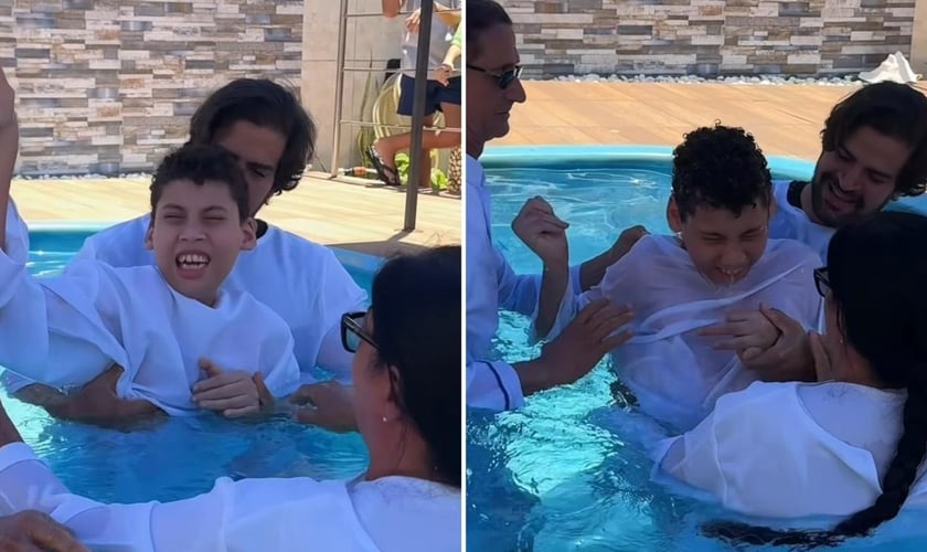 O batismo de Ibrahim. (Foto: Reprodução/Instagram/Thábata Veloso)
