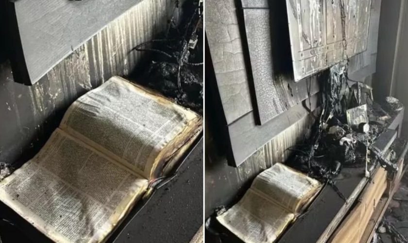 A Bíblia ficou intacta após incêndio. (Foto: Divulgação/Corpo de Bombeiros Militar de Carazinho). 