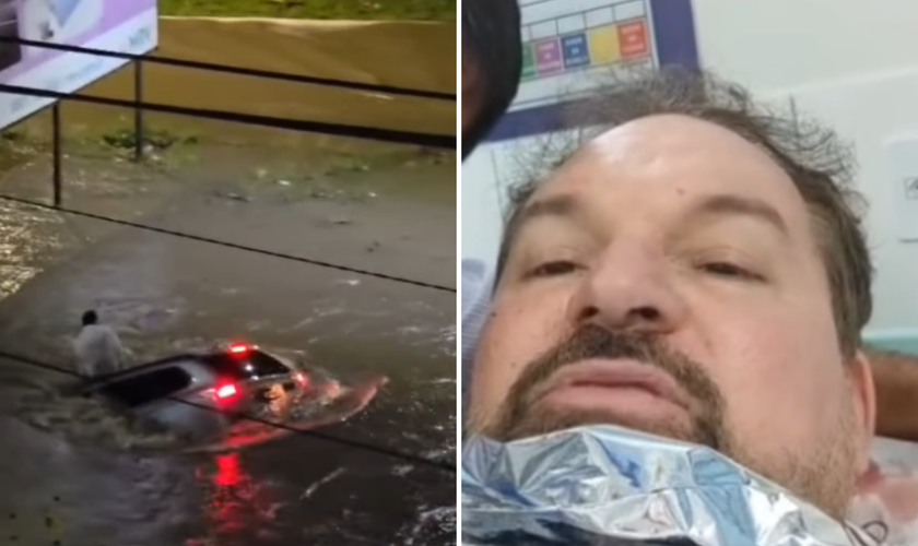 Gerald Saraiva foi arrastado pela enxurrada e resgatado com vida em Vitória da Conquista. (Imagens: Facebook/Nilo Freitas)