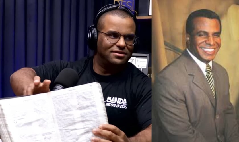 Eliezer da Luz, filho de Luiz Antônio da Luz, mostrou a Bíblia do pai. (Foto: Reprodução/YouTube/Dilson Gomes/Instagram/pastor.luizantonio).